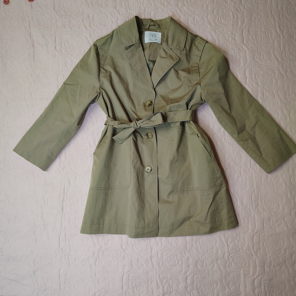 Zara Girls Size 8 Khaki Belted Trench Coat Preppy Classic Jacket